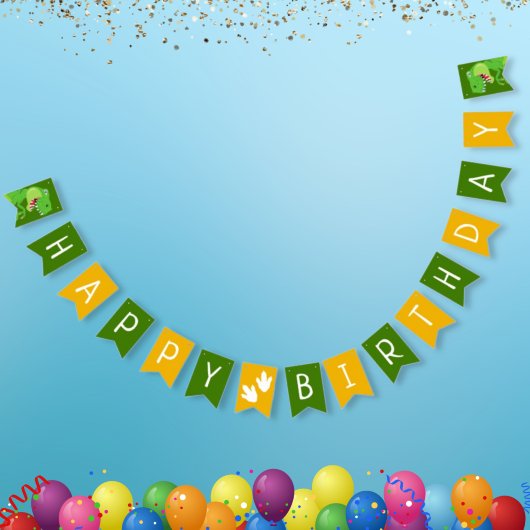 Happy Birthday Dinosaur T-Rex Green Yellow Party Wimpelkette