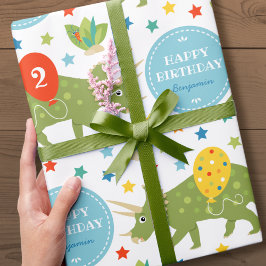 Happy Birthday Dinosaur Triceratops Name Age Geschenkpapier