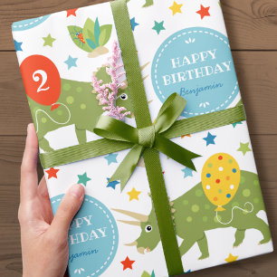 Happy Birthday Dinosaur Triceratops Name Age Geschenkpapier