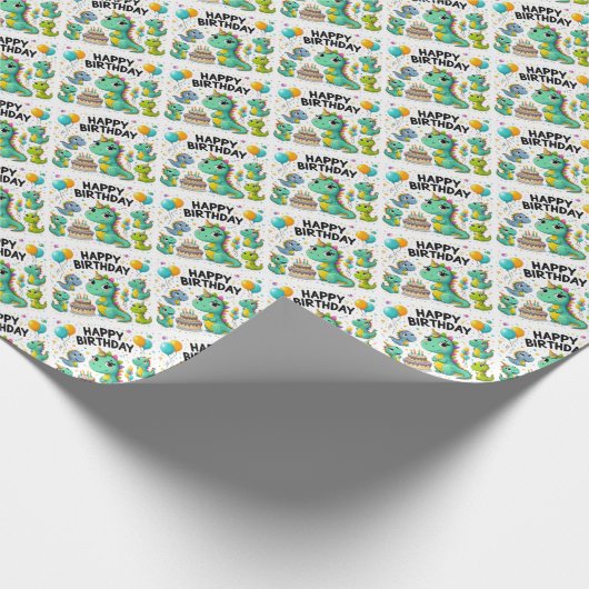 Happy Birthday Dinosaurier Geschenkpapier (Ecke)