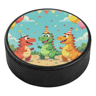 Happy birthday dinosaurs theme eishockey puck