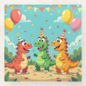 Happy birthday dinosaurs theme glasuntersetzer (Vorderseite)