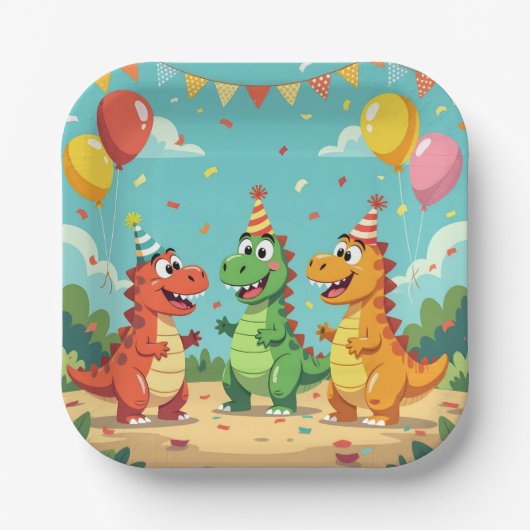 Happy birthday dinosaurs theme pappteller (Vorderseite)