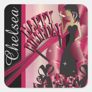 Happy Birthday Diva Girl   DIY Name   Ruby Red Quadratischer Aufkleber