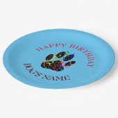 Happy Birthday Dog Paw Confetti Pappteller (Schrägansicht)