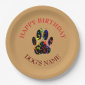 Happy Birthday Dog Paw Confetti Pappteller (Vorderseite)