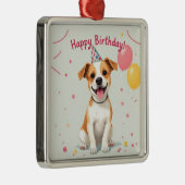 Happy Birthday Dog with Party Hat & Balloons Ornament Aus Metall (Rechts)