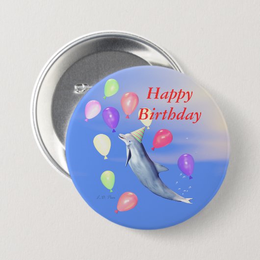 Happy Birthday Dolphin Button (Vorne & Hinten)
