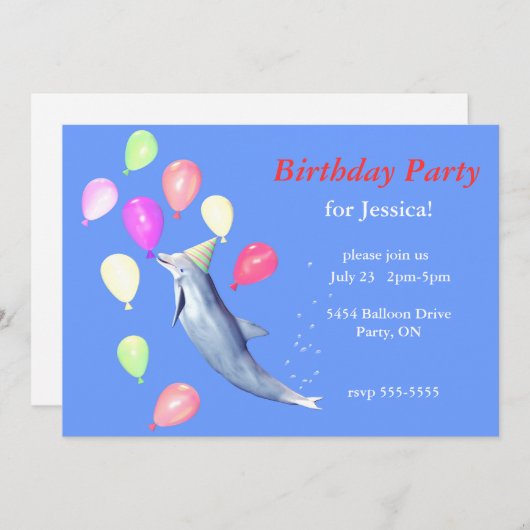 Happy Birthday Dolphin Einladung (Vorne/Hinten)
