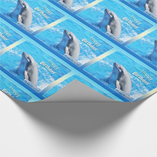 Happy Birthday Dolphin Wrapping Paper Geschenkpapier (Ecke)