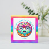 Happy Birthday Donnut Datum Mädchen hinzufügen Einladung (Stehend Vorderseite)