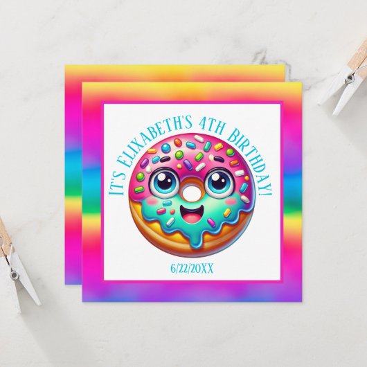 Happy Birthday Donnut Datum Mädchen hinzufügen Einladung (Vorderseite/Rückseite Beispiel)