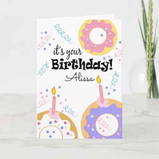 Happy Birthday Donuts Custom Text Grußkarte Karte (Vorderseite)