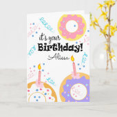 Happy Birthday Donuts Custom Text Grußkarte Karte (Gelbe Blume)
