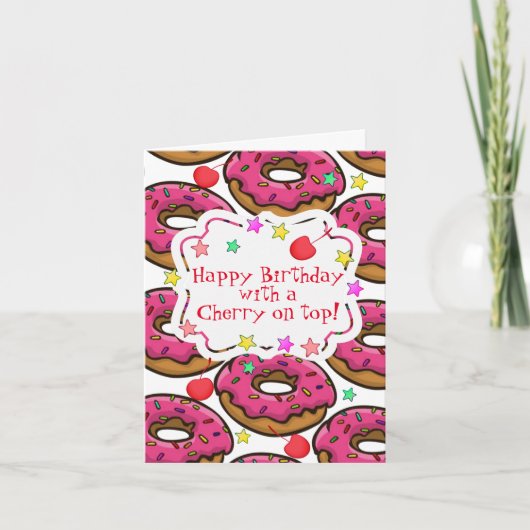 Happy Birthday Donuts Sprinkles Cherry oben Karte (Vorderseite)