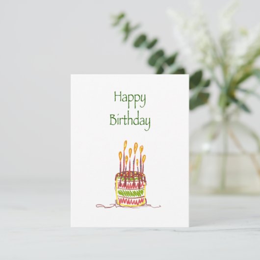 Happy Birthday Doodle Cake Card (Stehend Vorderseite)