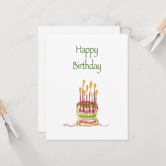 Happy Birthday Doodle Cake Card (Vorderseite/Rückseite Beispiel)