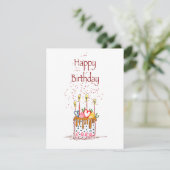 Happy Birthday Doodle Cake Card (Stehend Vorderseite)