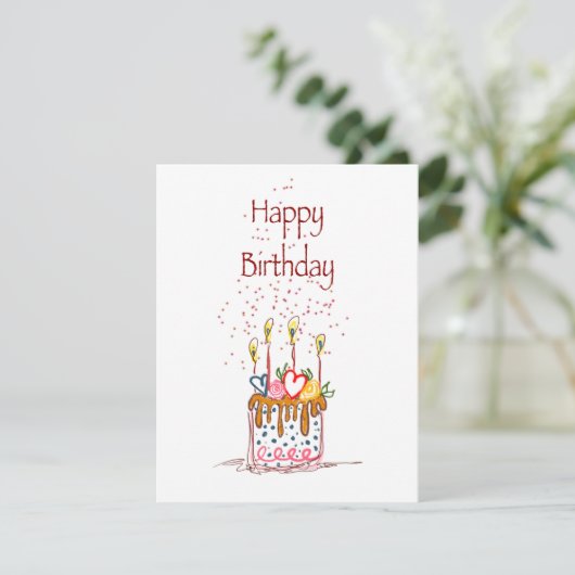 Happy Birthday Doodle Cake Card (Stehend Vorderseite)