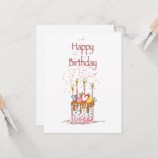 Happy Birthday Doodle Cake Card (Vorderseite/Rückseite Beispiel)