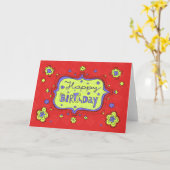 Happy Birthday Doodle Red Girly Grußkarte Karte (Gelbe Blume)