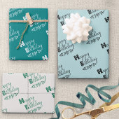 Happy Birthday Doodle Typografy Green Set 3 Geschenkpapier Set