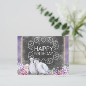 Happy Birthday Doves Floral Illustration Postkarte (Stehend Vorderseite)