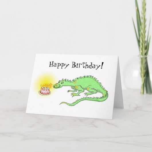 Happy Birthday Dragon & cake Card Karte (Vorderseite)
