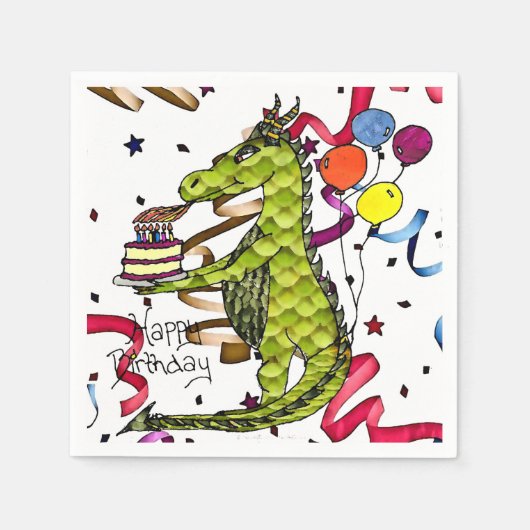 Happy Birthday Dragon Lighting Candles Napkins Serviette (Vorderseite)