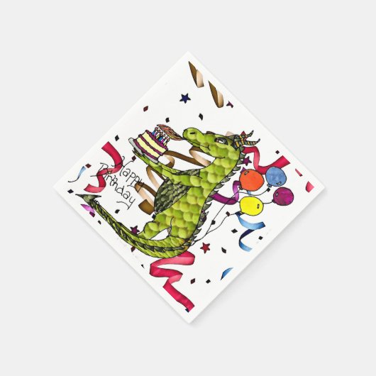 Happy Birthday Dragon Lighting Candles Napkins Serviette (Ecke)