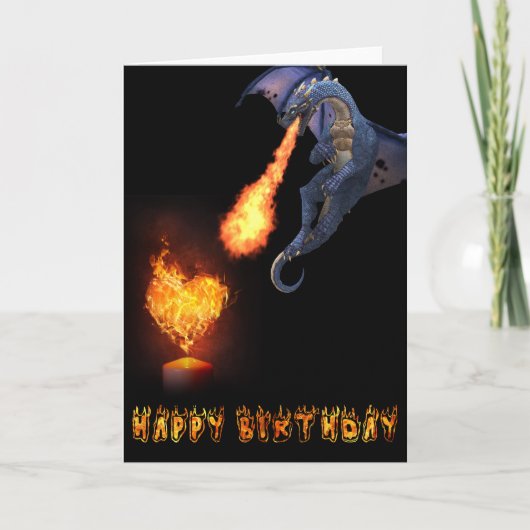 Happy Birthday Dragon Lover Feuer Herz Karte (Vorderseite)