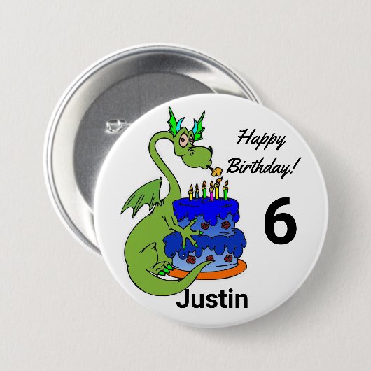 Happy Birthday Dragon Personalize Name Age Button (Vorne & Hinten)