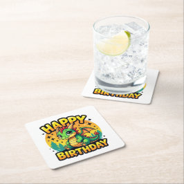 Happy Birthday Dragon Rechteckiger Pappuntersetzer