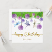 Happy Birthday Dragonflies Wilde Blume Wasserfarbe Karte (Vorderseite/Rückseite Beispiel)