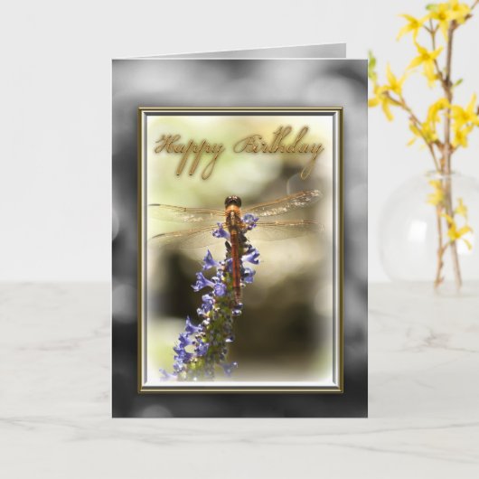 Happy Birthday Dragonfly Card Karte (Gelbe Blume)