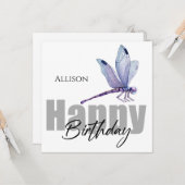 Happy Birthday Dragonfly Personalisierter Name Karte (Vorderseite/Rückseite Beispiel)