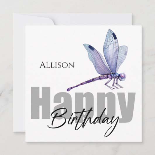 Happy Birthday Dragonfly Personalisierter Name Karte (Vorderseite)