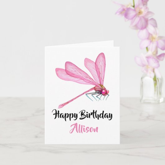 Happy Birthday Dragonfly Watercolor Card Karte (Orchidee)