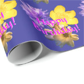 Happy Birthday drei Blume Blumenmuster Geschenkpapier (Rolleneckpunkt)