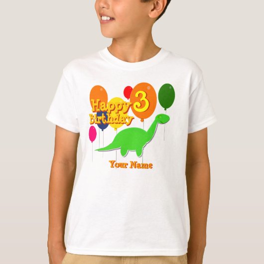 Happy Birthday Drei Jahre Balloon Dinosaur Shirt (Vorderseite)
