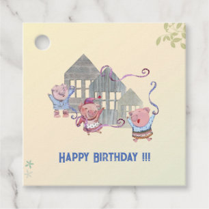 Happy Birthday Drei kleine Schweine feiern Geschenkanhänger