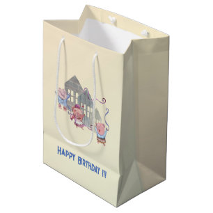 Happy Birthday Drei kleine Schweine feiern Mittlere Geschenktüte