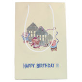 Happy Birthday Drei kleine Schweine feiern Mittlere Geschenktüte (Vorderseite)