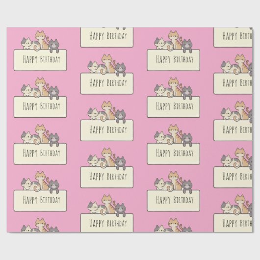 Happy Birthday drei Niedlichen Katzen Umschlag Pap Geschenkpapier (Flach)