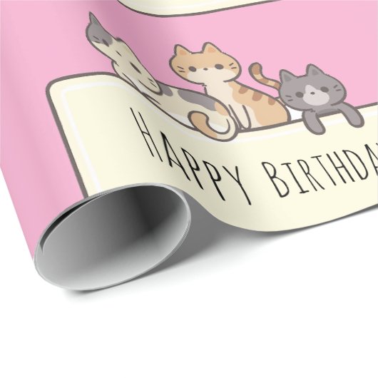 Happy Birthday drei Niedlichen Katzen Umschlag Pap Geschenkpapier (Rolleneckpunkt)