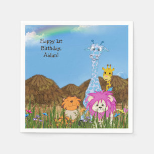 Happy Birthday Dschungel Tiere mit Hütten Serviette