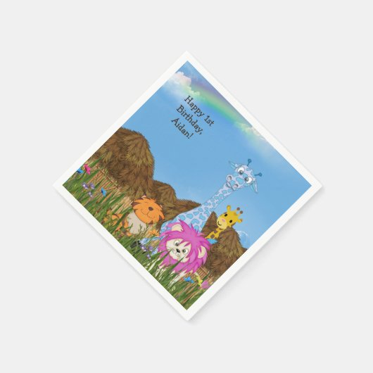 Happy Birthday Dschungel Tiere mit Hütten Serviette (Ecke)