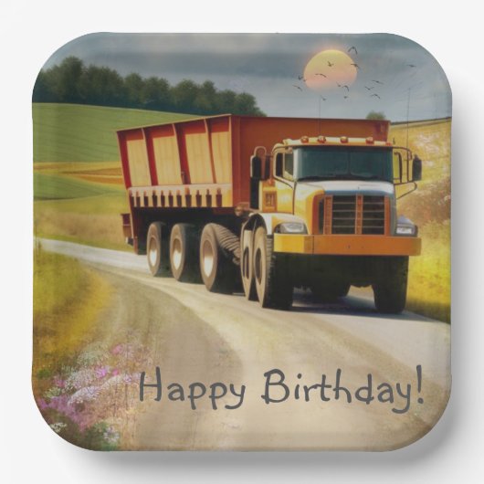 Happy Birthday Dump Truck Pappteller (Vorderseite)