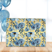 Happy Birthday Dusty Blue Gold Floral Name Große Geschenktüte