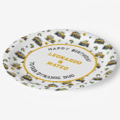 Happy Birthday Dynamic Duo Monster Truck Twin Boys Pappteller (Schrägansicht)